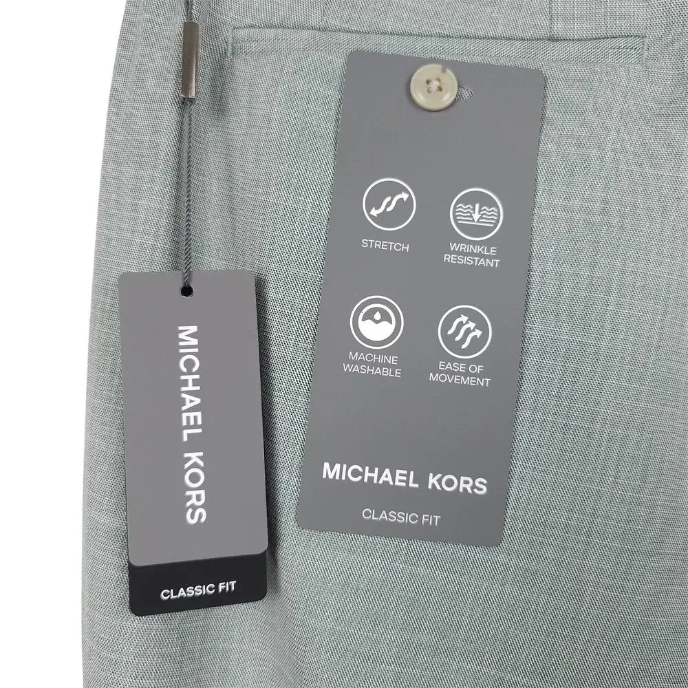Michael Kors Mens Classic Fit Dress Pants 35x32 Mint Green Sharkskin Stretch NWT